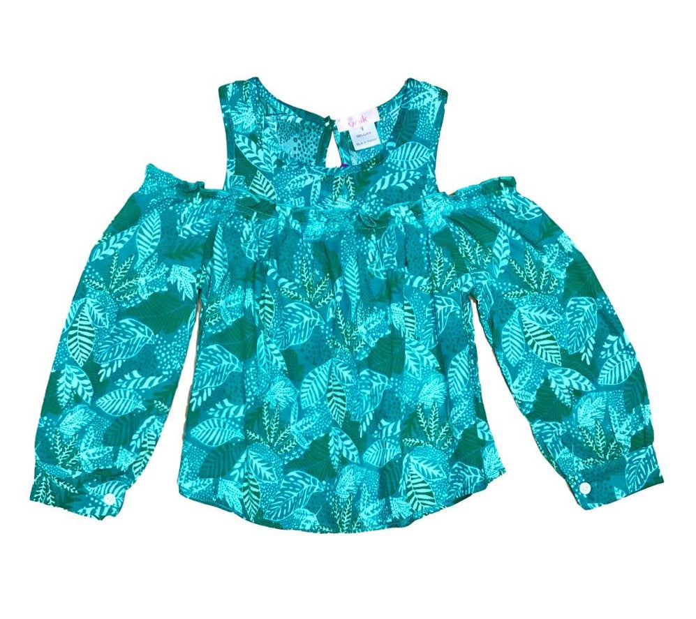 Girl Geometric Cold-Shoulder Long-Sleeve Blouse - Green 2-12 (6 Pack) $4.00 per piece GB716