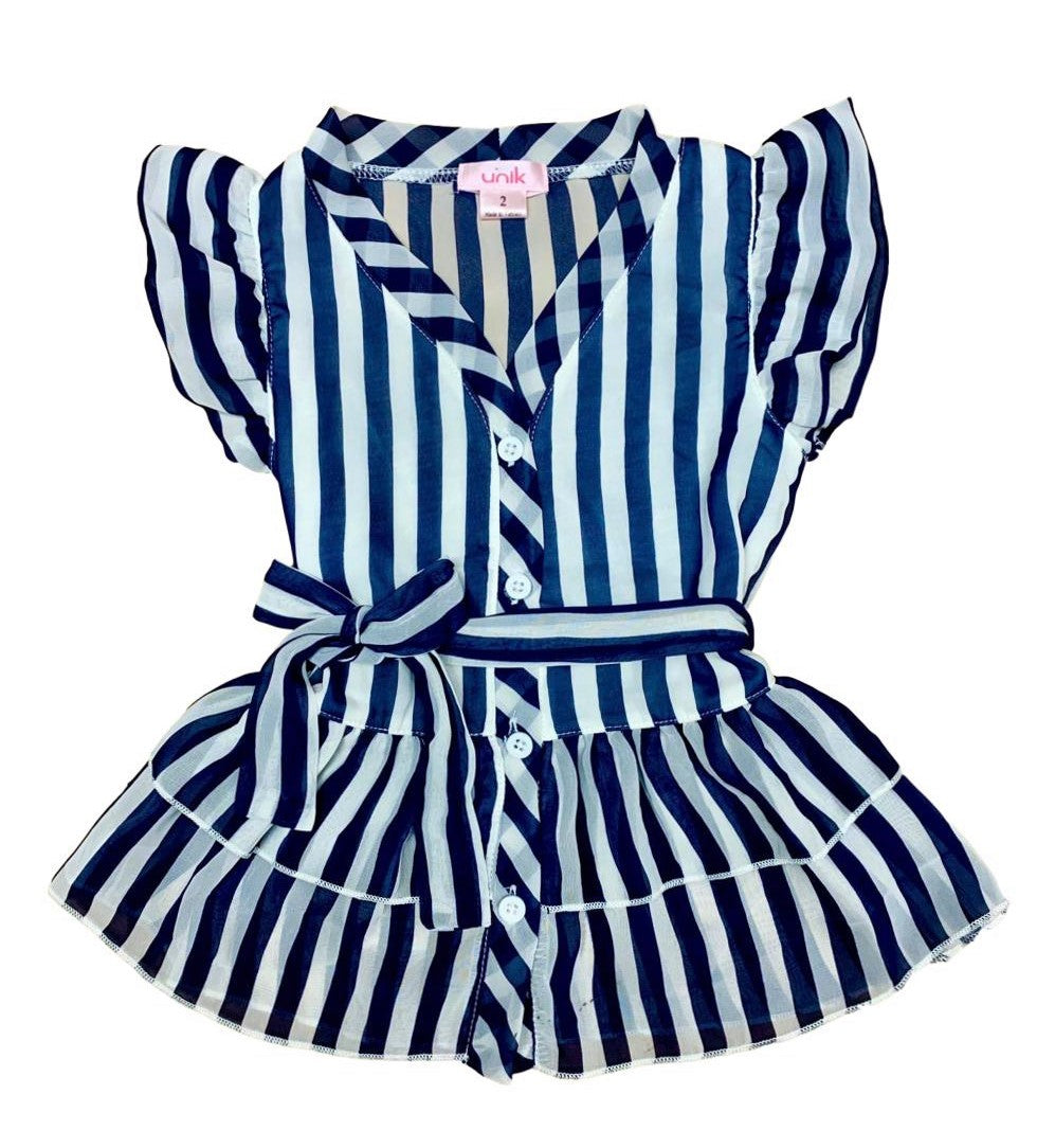 Girl Stripe Ruffle Tie-Waist Angel-Sleeve - Navy  Size 2-12 (6 Pack) $3.00 Per Piece GB717