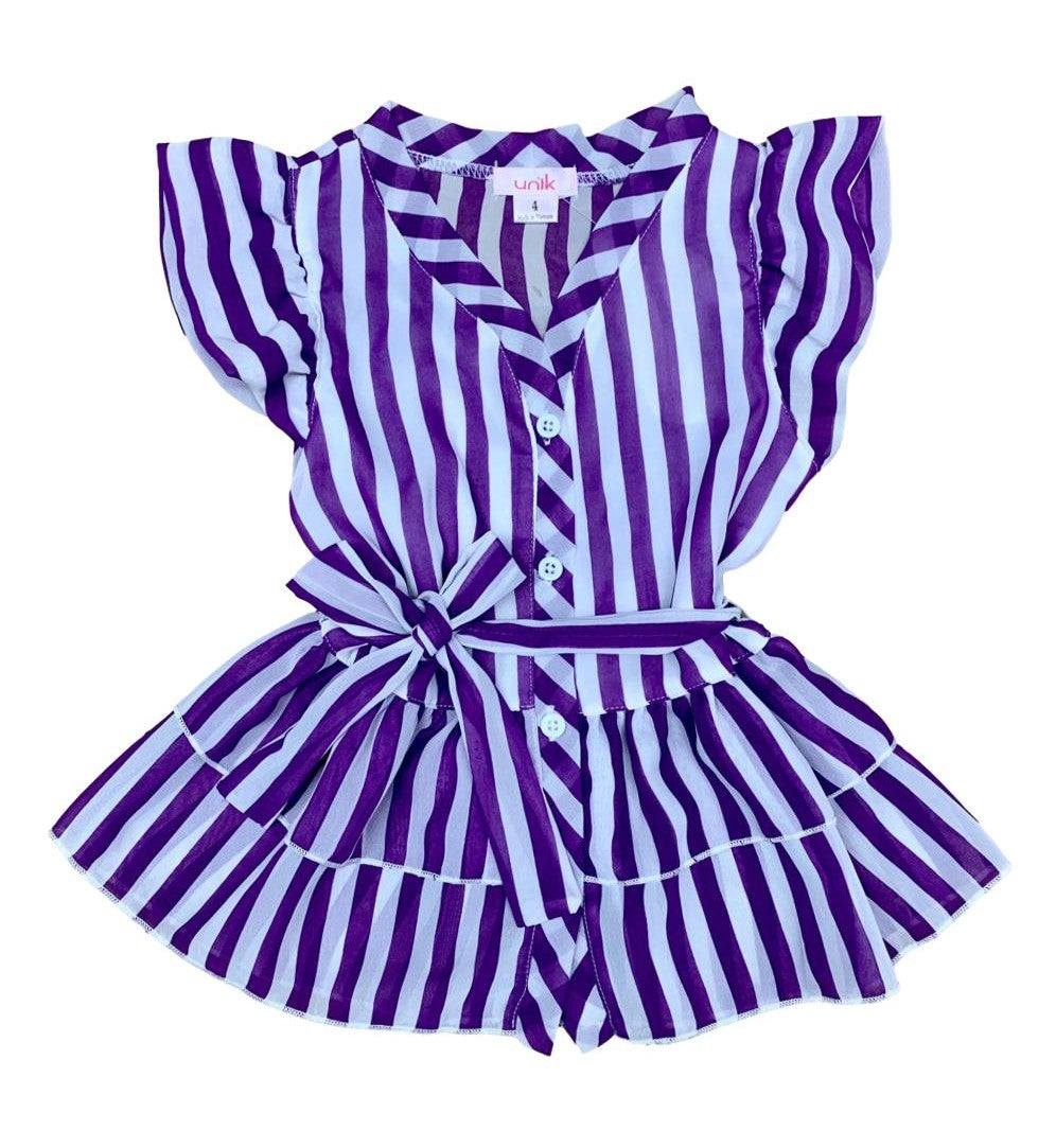 Girl Stripe Ruffle Tie-Waist Angel-Sleeve - Purple  Size 2-12 (6 Pack) $3.00 Per Piece GB717
