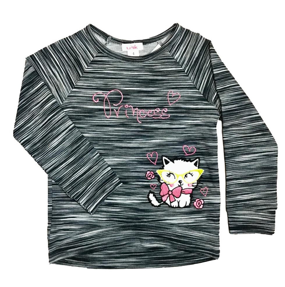 Girl Princess Kitty Long Sleeve Top - Grey  2-12 (6 Pack) $4.00 Per Piece GB723