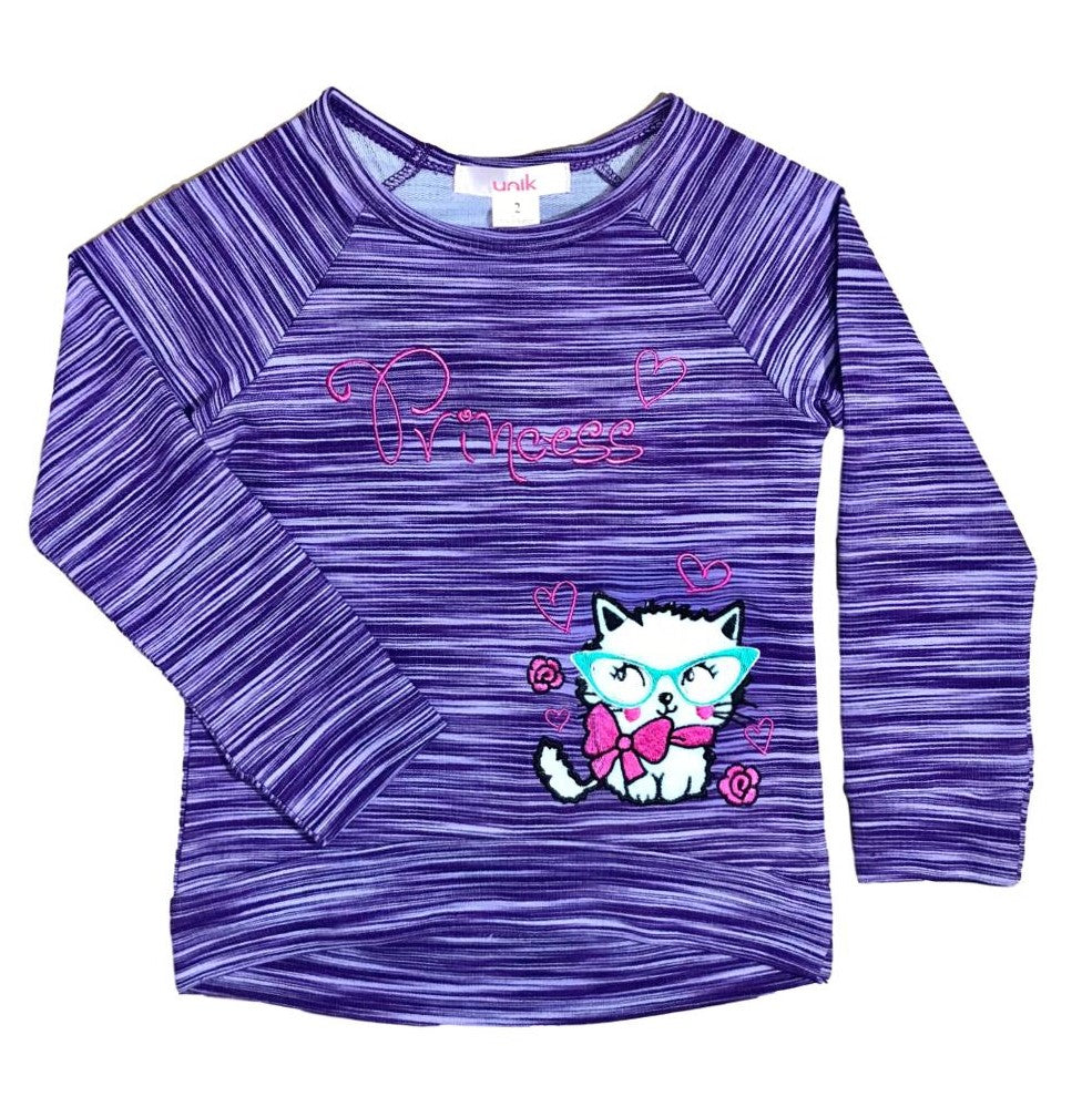 Girl Princess Kitty Long Sleeve Top - Purple  2-12 (6 Pack) $4.00 Per Piece GB723