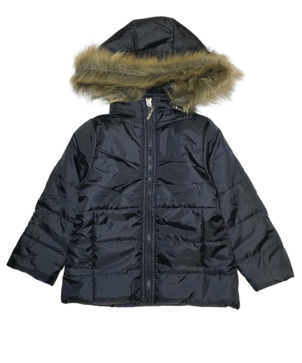 Girl's Zipper Hooded Puffer Jacket With Fur Black (2-4) $11 and (S-XL) $12 Per Piece