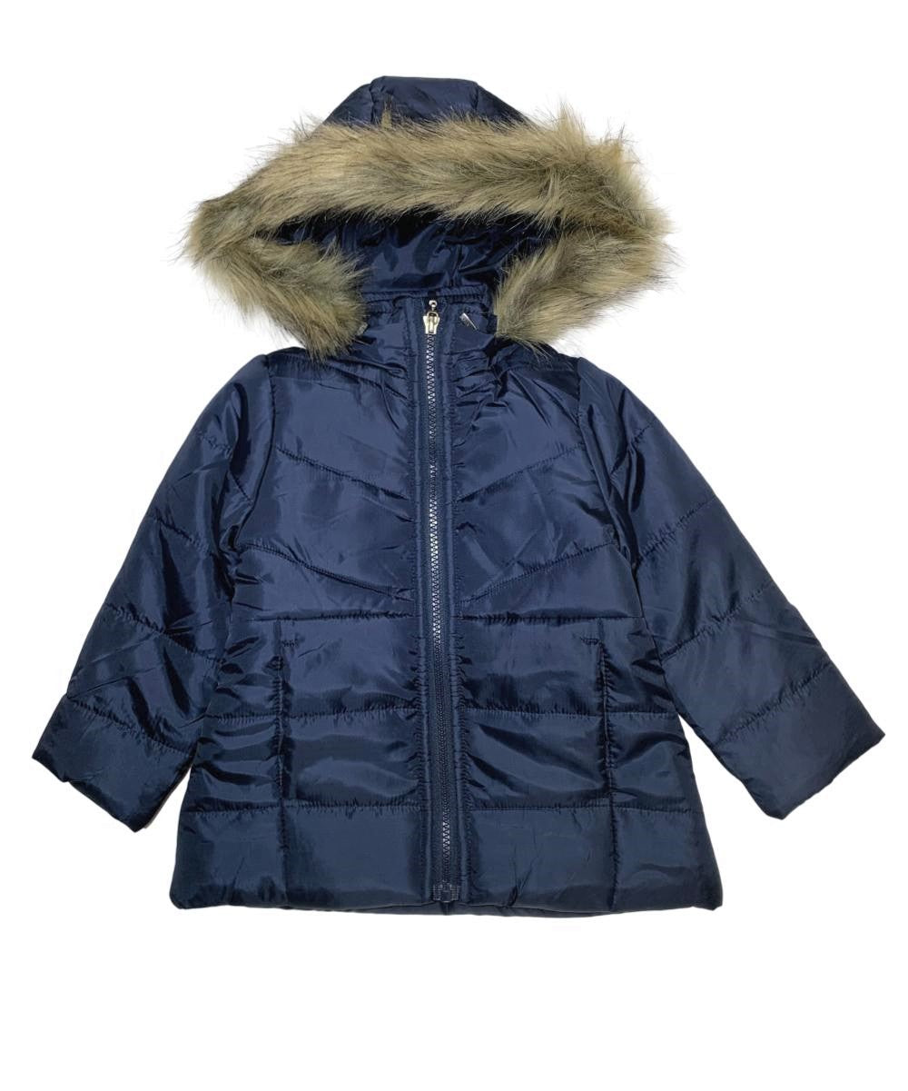 Girl's Zipper Hooded Puffer Jacket With Fur Navy (2-4) $11 and (S-XL) $12 Per Piece