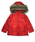 Girl's Zipper Hooded Puffer Jacket With Fur Red (2-4) $11 and (S-XL) $12 Per Piece