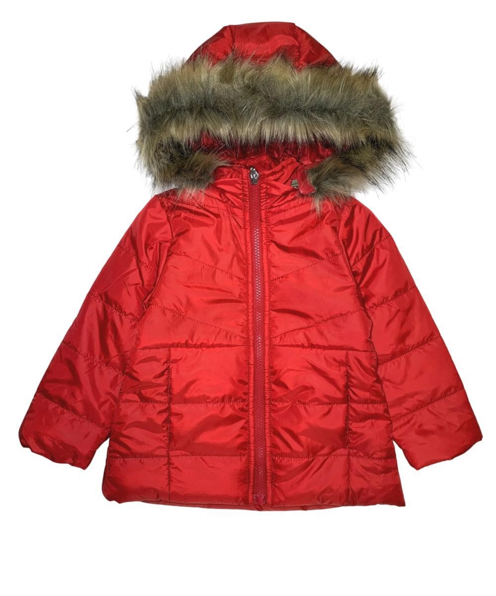 Girl's Zipper Hooded Puffer Jacket With Fur Red (2-4) $11 and (S-XL) $12 Per Piece