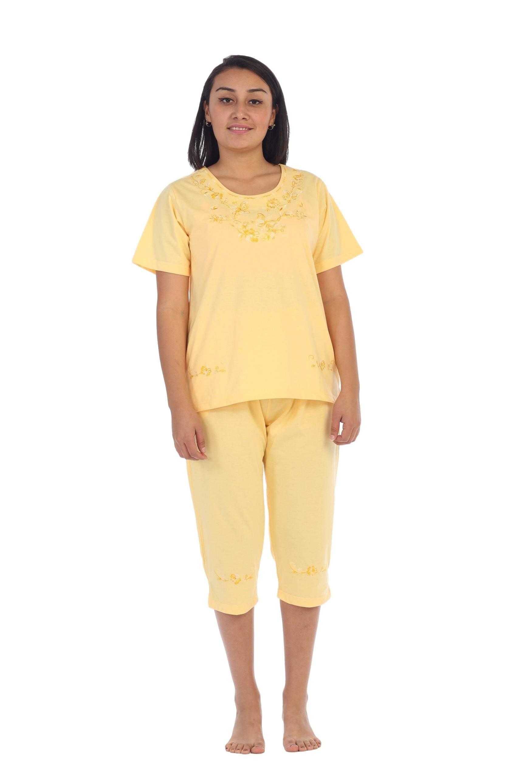 unikinc - Women's Short Sleeve Embroidered Blouse and Matching Capri Set-09 - Unikinc