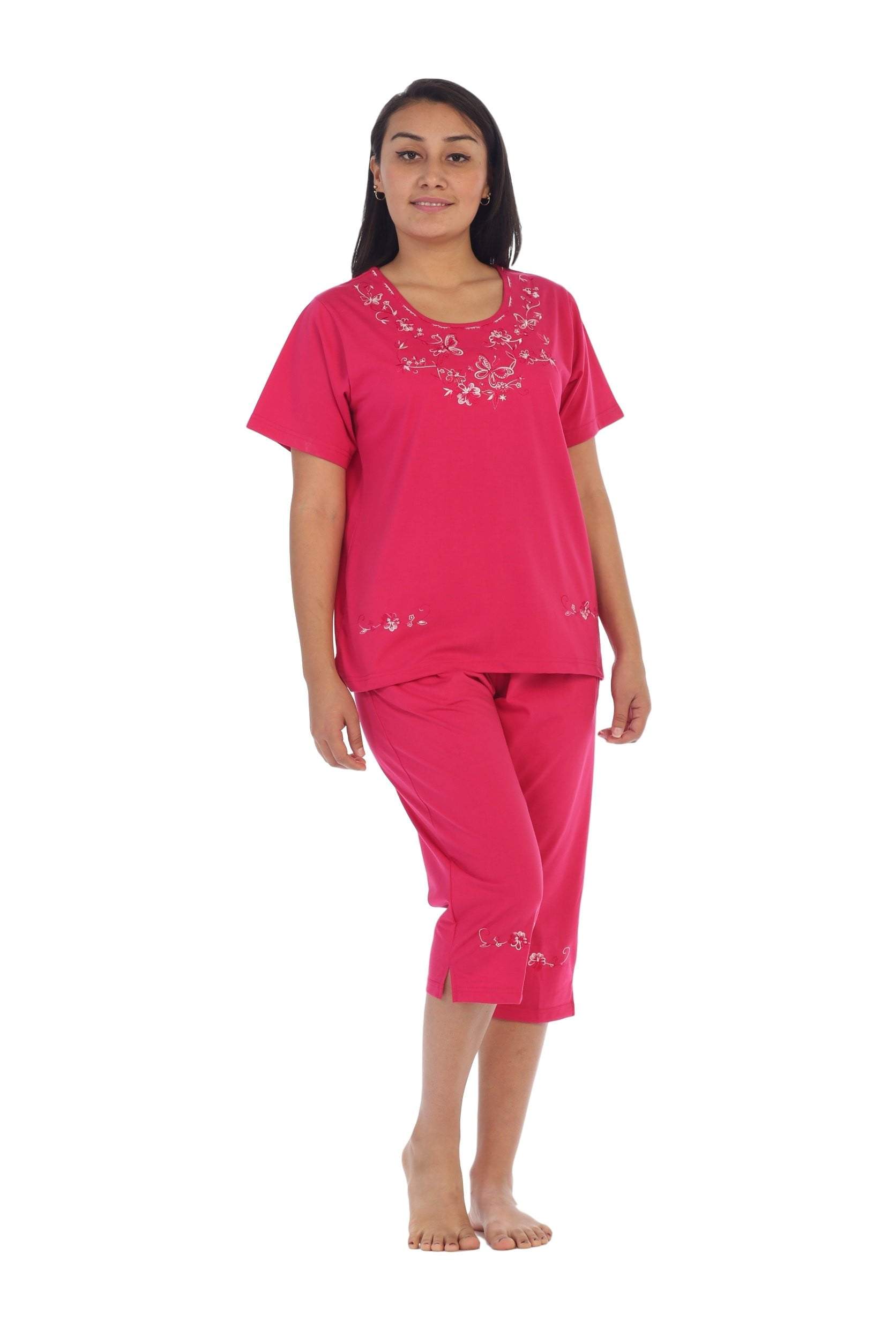 unikinc - Women's Short Sleeve Embroidered Blouse and Matching Capri Set-09 - Unikinc