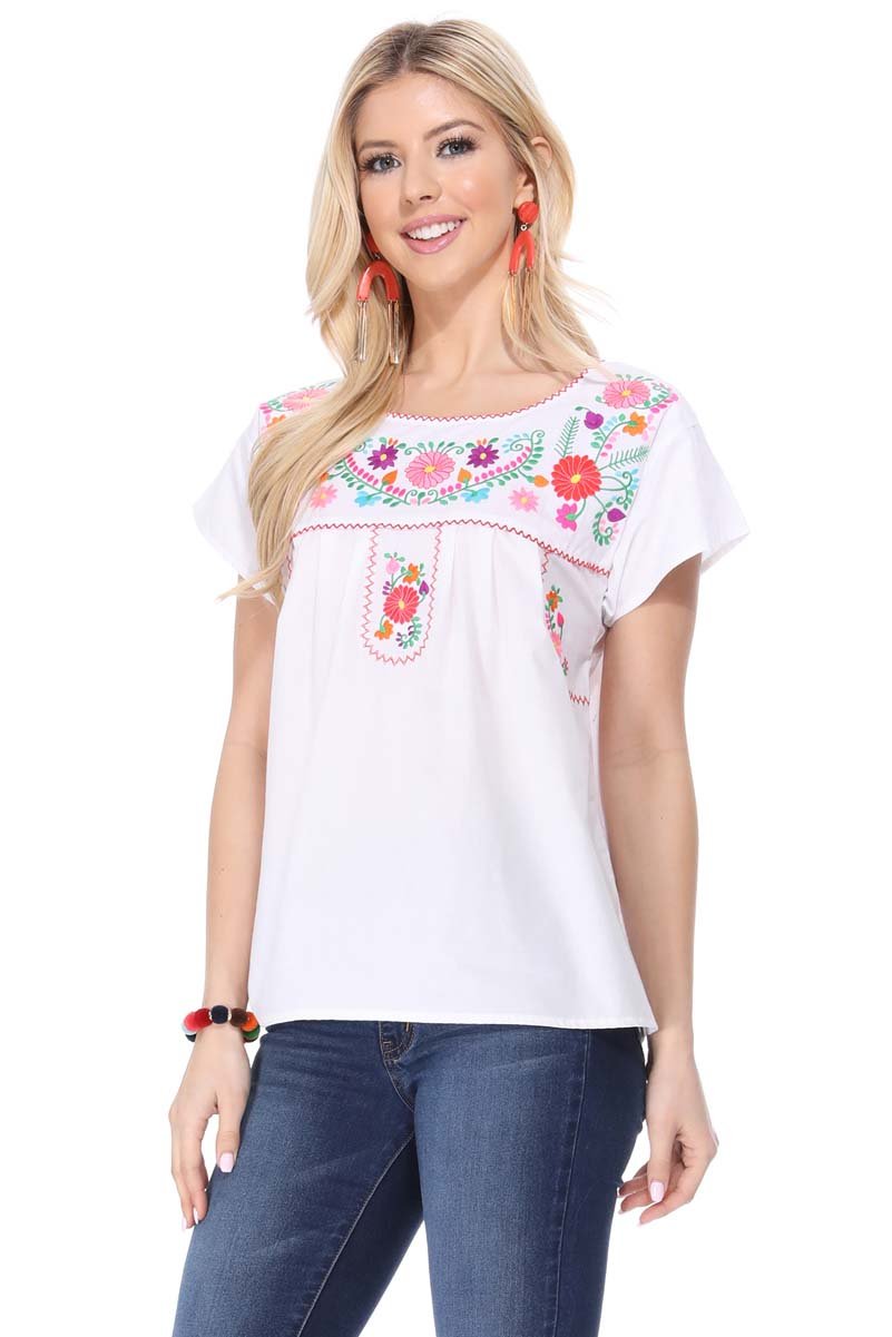 Traditional White Mexican Women Blouse (S-XL) $8.5 and (2XL-3XL) $9.50 Per Piece. MT801