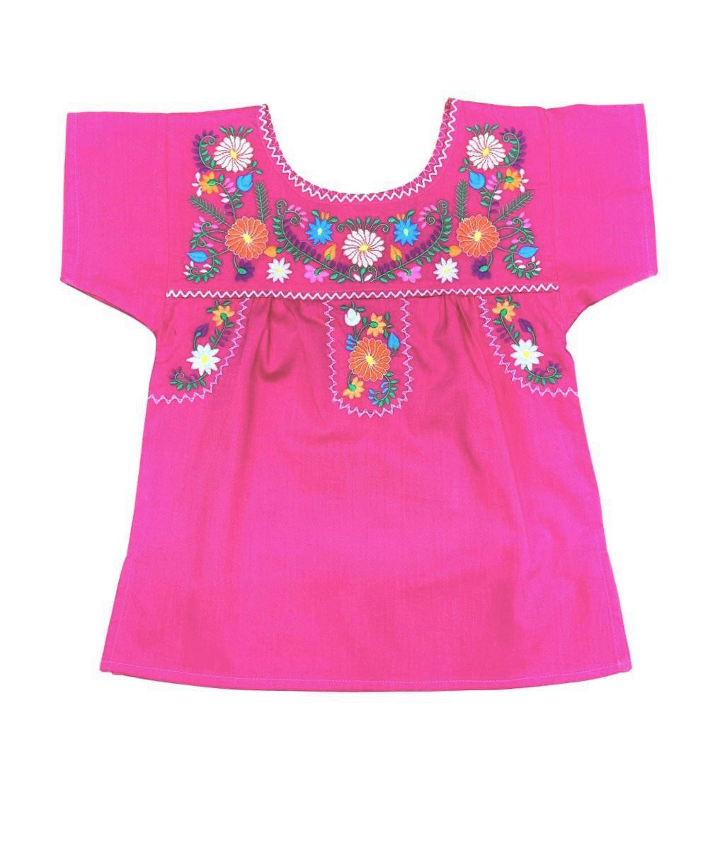 Traditional Puebla Pink Mexican Youth Girl Embroidered Blouse (4-14) $7.50 Per Piece. MT800