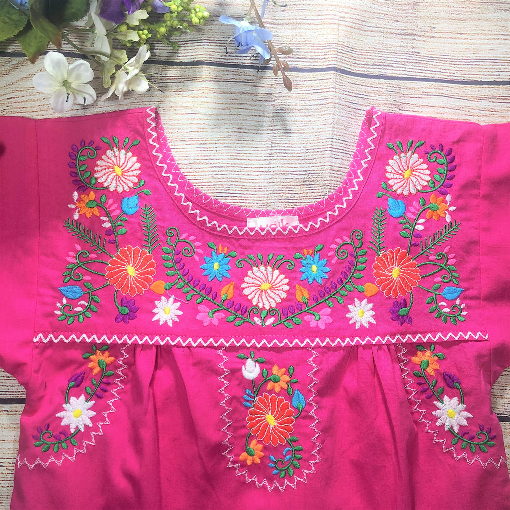 Traditional Puebla Pink Mexican Youth Girl Embroidered Blouse (4-14) $7.50 Per Piece. MT800