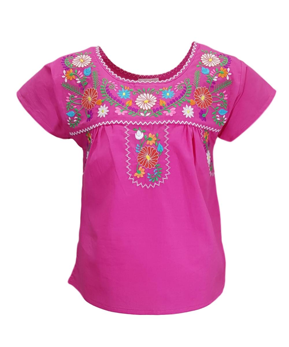 Traditional Puebla Pink Mexican Youth Girl Embroidered Blouse (4-14) $7.50 Per Piece. MT800