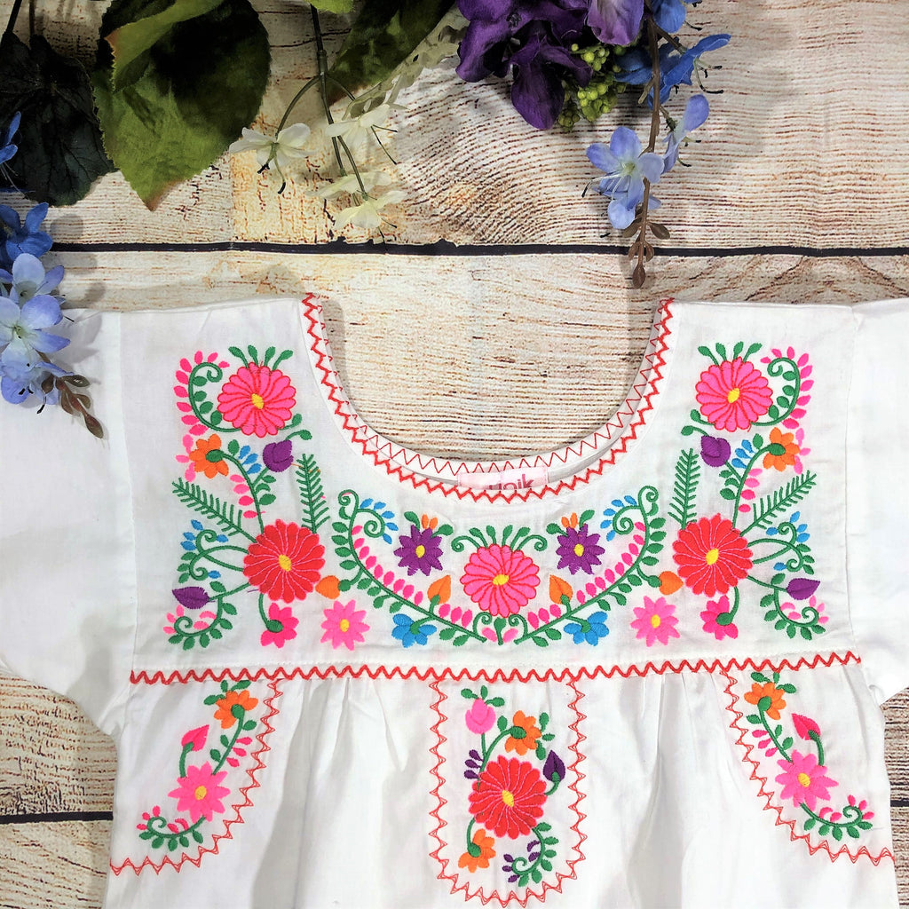Traditional Puebla White Mexican Youth Girl Embroidered Blouse (4-14) $7.50 Per Piece. MT800