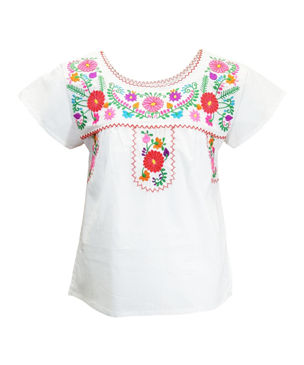 Traditional Puebla White Mexican Youth Girl Embroidered Blouse (4-14) $7.50 Per Piece. MT800