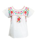 Traditional Puebla White Mexican Youth Girl Embroidered Blouse (4-14) $7.50 Per Piece. MT800