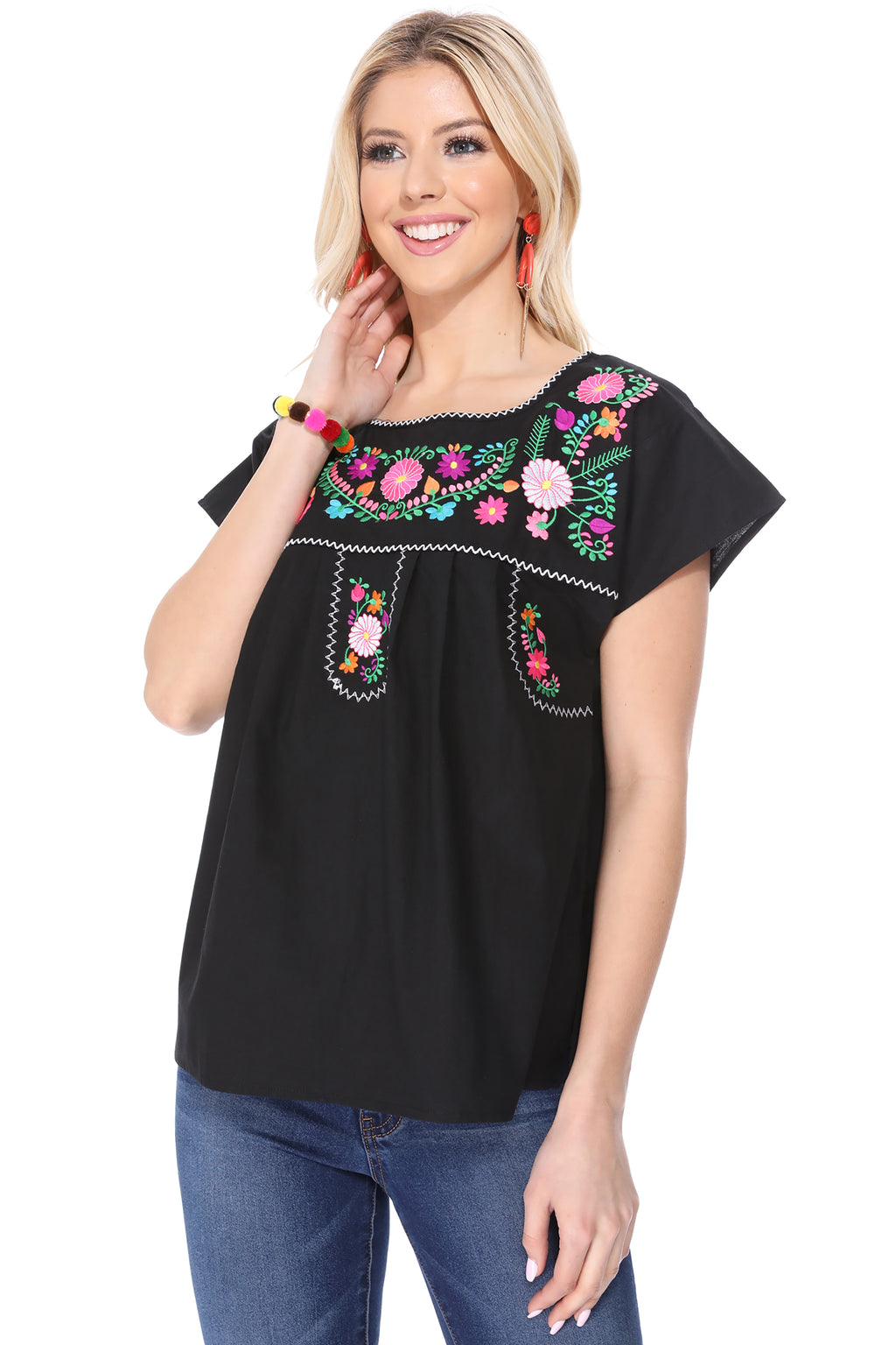 Traditional Black Mexican Women Blouse (S-XL) $8.5 and (2XL-3XL) $9.50 Per Piece. MT801