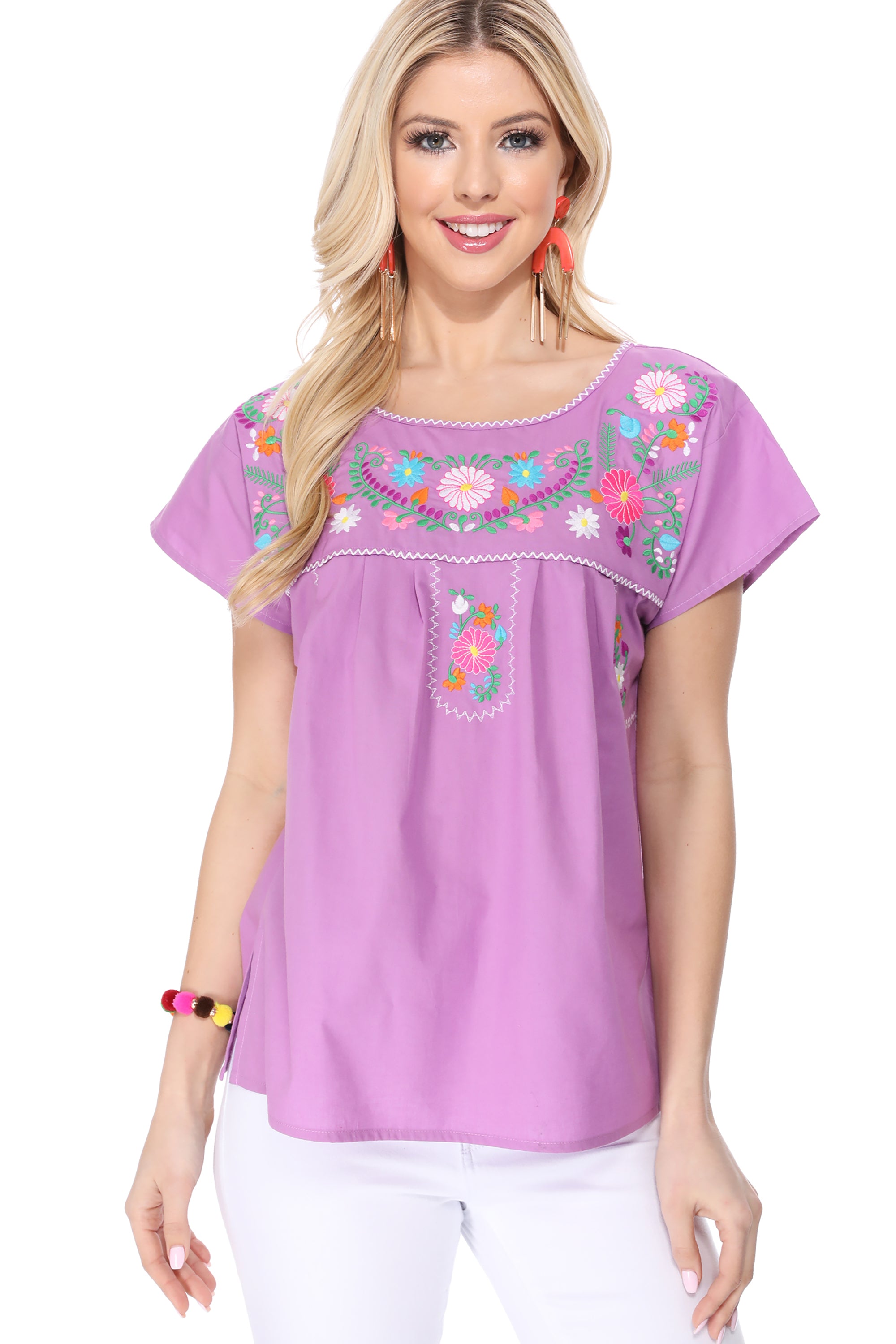 Traditional Lilac Mexican Women Blouse (S-XL) $8.5 and (2XL-3XL) $9.50 Per Piece, MT801
