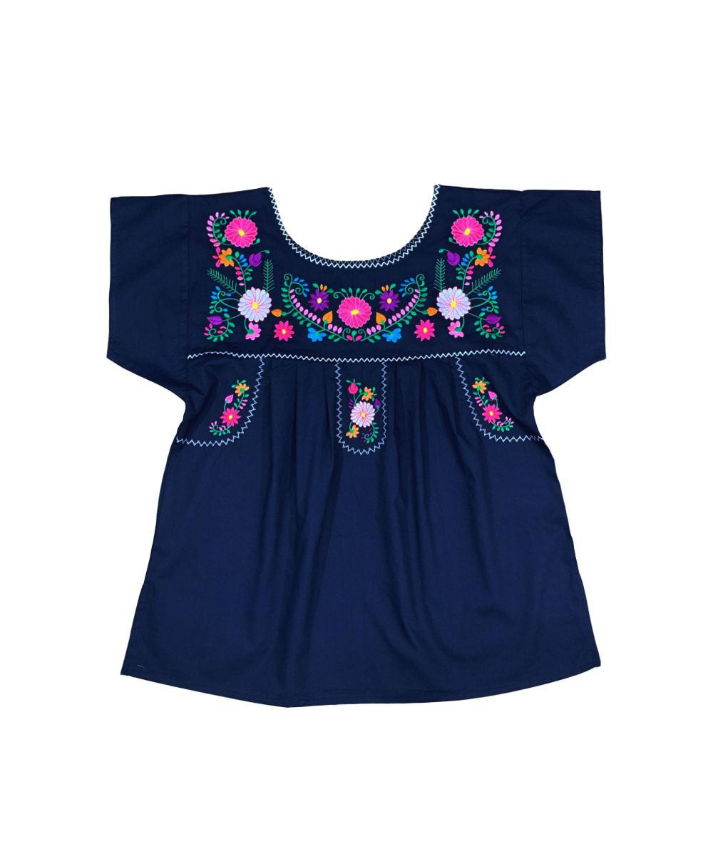 Traditional Navy Mexican Women Blouse (S-XL) $8.5 and (2XL-3XL) $9.50 Per Piece. MT801