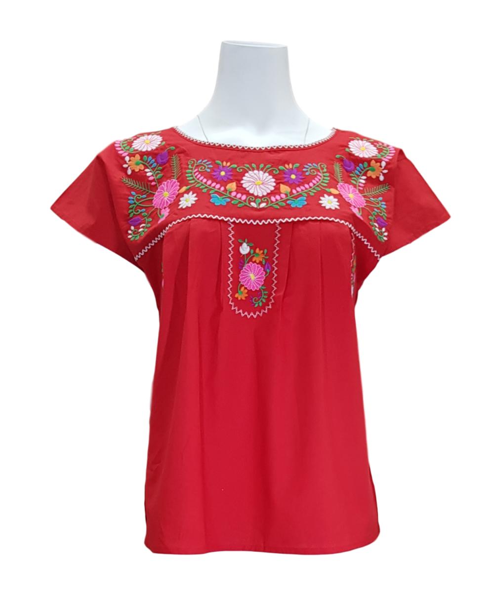 Traditional Red Mexican Women Blouse (S-XL) $8.5 and (2XL-3XL) $9.50 Per Piece. MT801