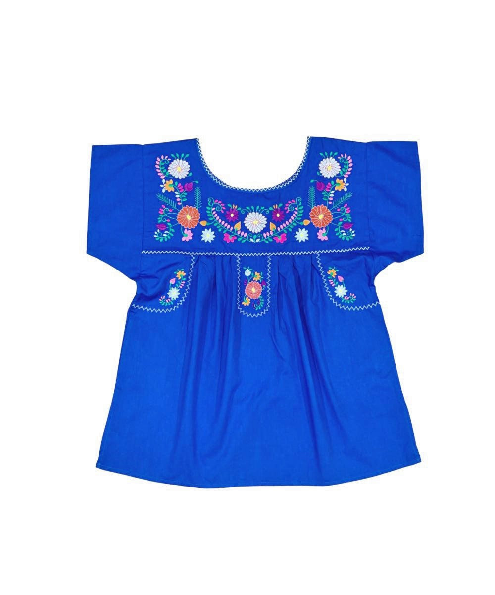 Traditional Royal Blue Mexican Women Blouse (S-XL) $8.5 and (2XL-3XL) $9.50 Per Piece. MT801