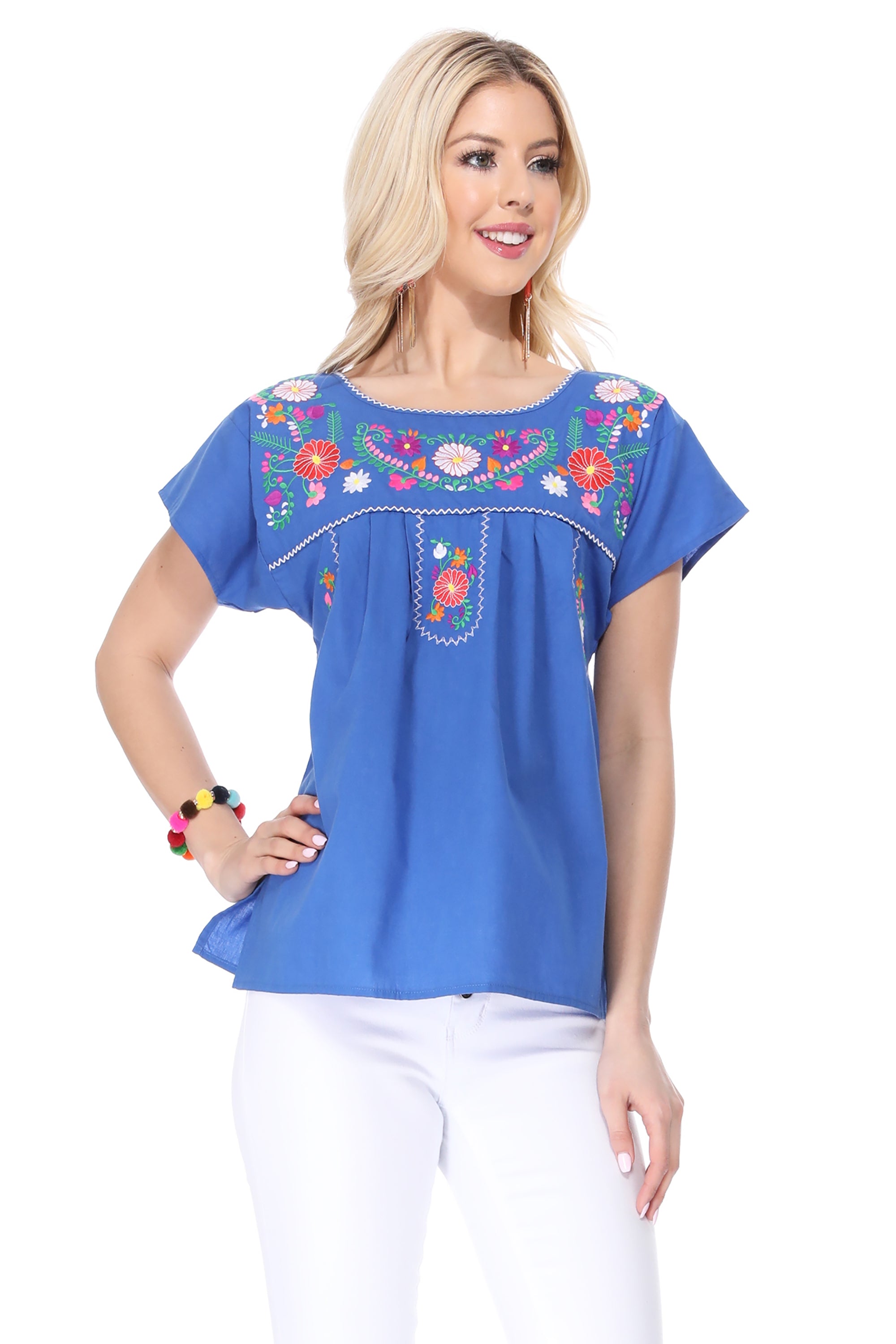 Traditional Royal Blue Mexican Women Blouse (S-XL) $8.5 and (2XL-3XL) $9.50 Per Piece. MT801