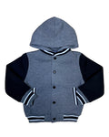 Boys Fleece Varsity Hooded Jacket- D. Grey (2-4), (S-XL) $9.00-$10.00 Per Piece. VJ2199