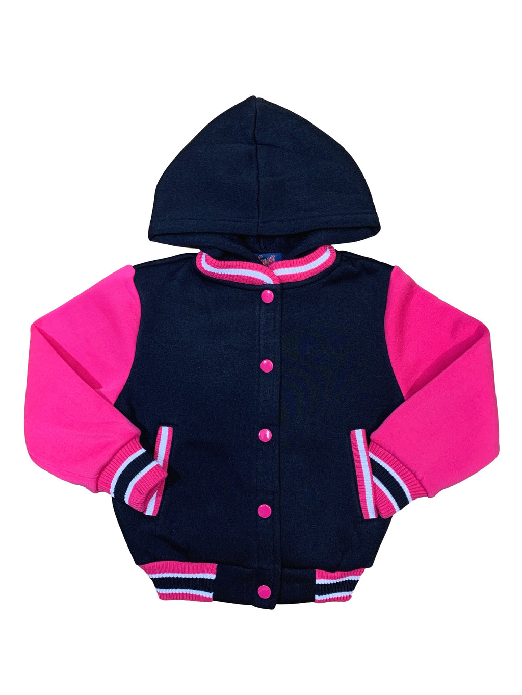 Girls Fleece Varsity Hooded Jacket- Pink (2-4), (S-XL) $9.00-$10.00 Per Piece. VJ2199