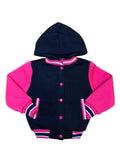 Girls Fleece Varsity Hooded Jacket- Pink (2-4), (S-XL) $9.00-$10.00 Per Piece. VJ2199