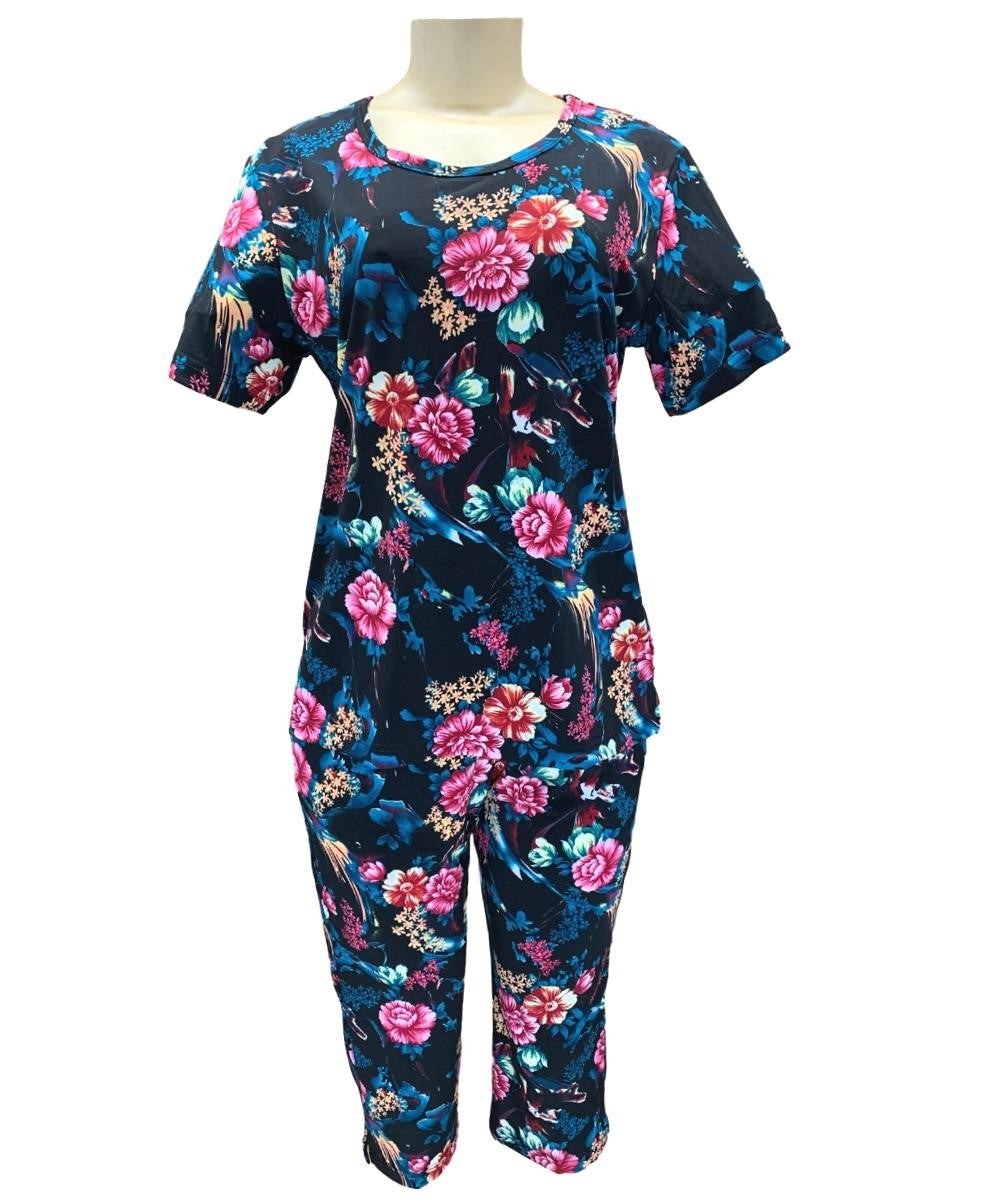 Women Capri Set Fuchsia Peonies (S-XL) $8.5, (2XL-3XL) $9.5 Per Piece