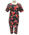 Women Capri Set Red Peonies (S-XL) $8.5, (2XL-3XL) $9.5 Per Piece