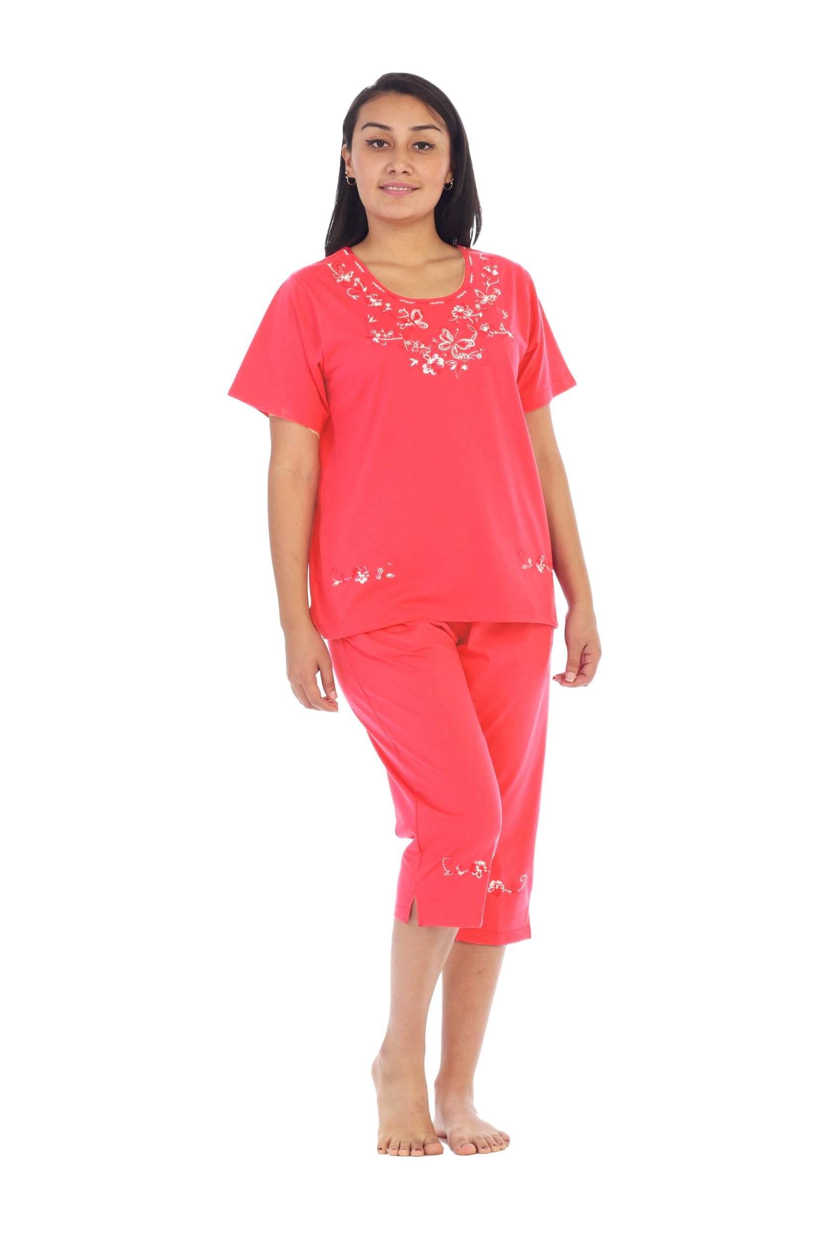 unikinc - Women's Short Sleeve Embroidered Blouse and Matching Capri Set-09 - Unikinc