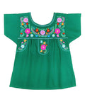 Girl Traditional Puebla Mexican Embroidered Blouse - Green (4-14) $7.50 Per Piece. MT800