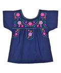 Girl Traditional Puebla Mexican Embroidered Blouse - Navy (4-14) $7.50 Per Piece. MT800