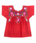 Girl Traditional Puebla Mexican Embroidered Blouse - Red (4-14) $7.50 Per Piece. MT800