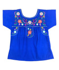 Girl Traditional Puebla Mexican Embroidered Blouse - Royal Blue (4-14) $7.50 Per Piece. MT800